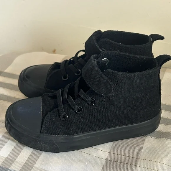 HIGHTOP CANVAS SNEAKERS VELCRO BLACK KIDS UNISEX - Picture 2 of 5